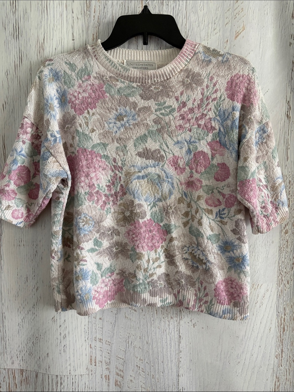 United States Sweaters vintage floral boxy fit light knit short sleeve sweater - Picture 1 of 4